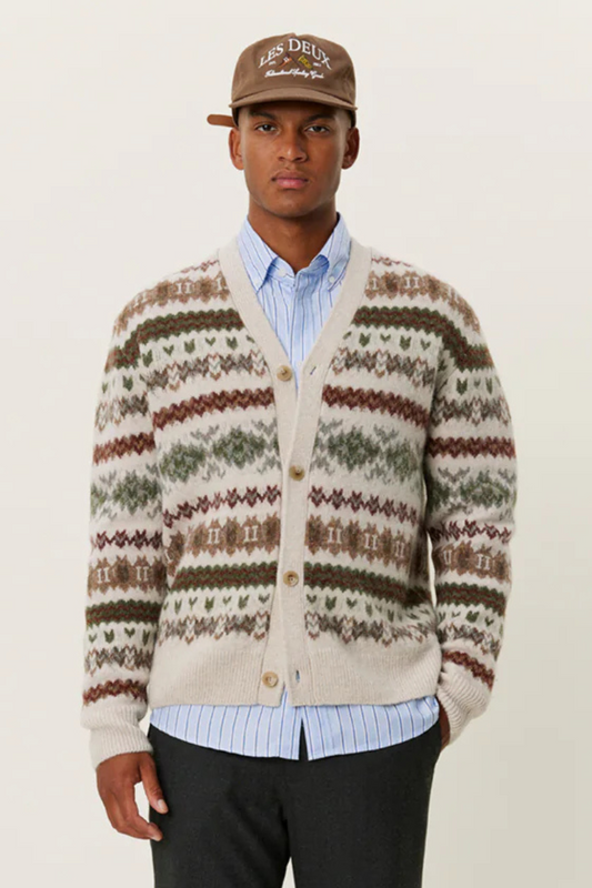 Les Deux Hordur Fair Isle Cardigan - light desert sand/coffee brown