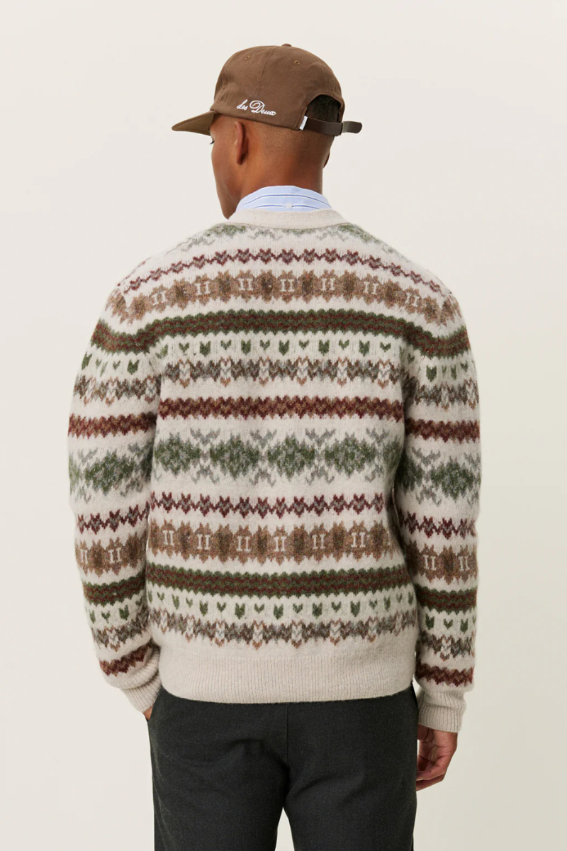 Les Deux Hordur Fair Isle Cardigan - light desert sand/coffee brown