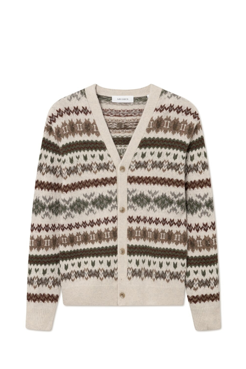 Les Deux Hordur Fair Isle Cardigan - light desert sand/coffee brown