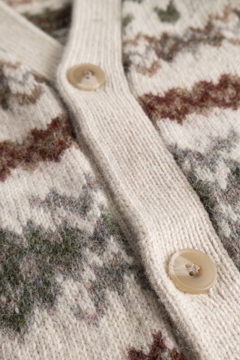 Les Deux Hordur Fair Isle Cardigan - light desert sand/coffee brown