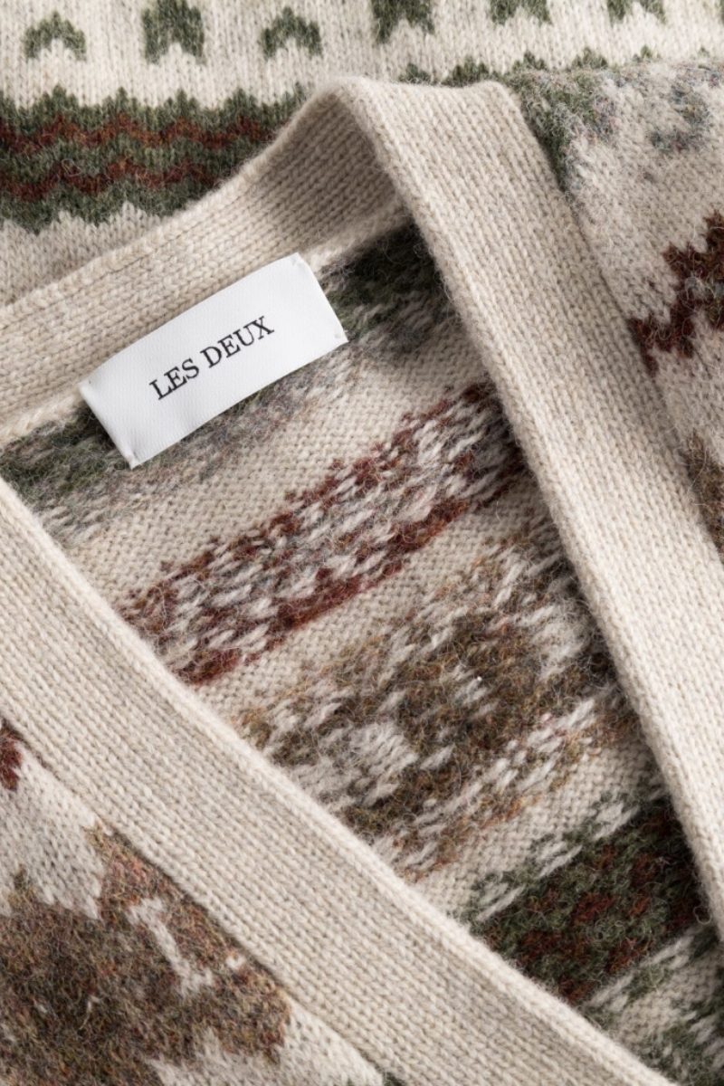 Les Deux Hordur Fair Isle Cardigan - light desert sand/coffee brown