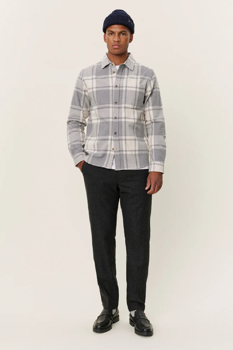 Les Deux Jeremy Flannel Shirt - grey melange/snow melange