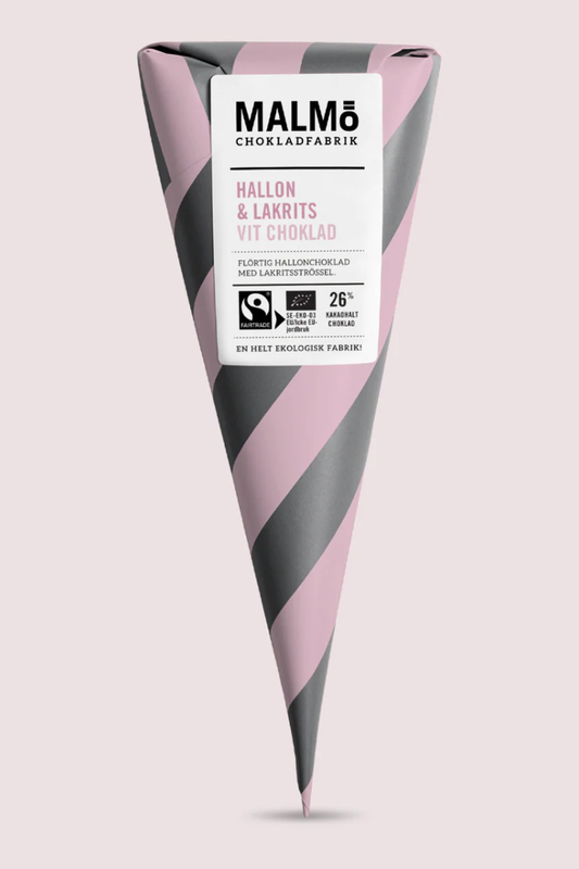 Malmö Chokladfabrik Hallon & Lakrits valkosuklaatuutti