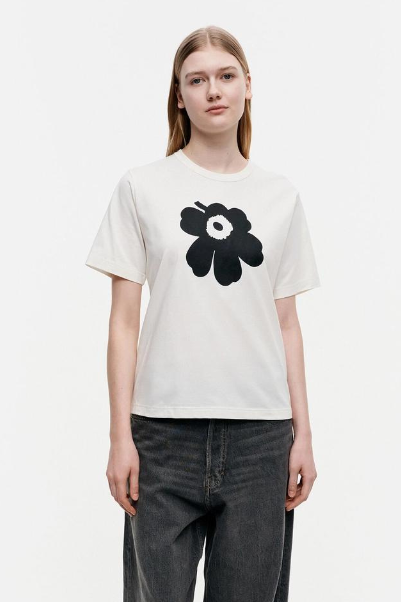 Marimekko Erna Relaxed Unikko Placement t-paita - valkoinen/musta