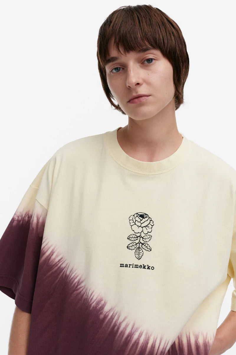 Marimekko Nopeus Vihkiruusu placement t-paita - ruskea / vaaleankeltainen