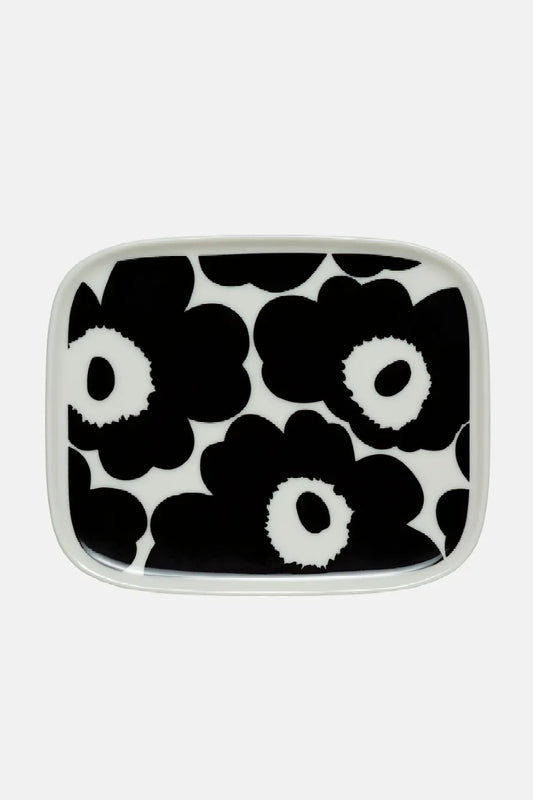 Marimekko Oiva / Unikko Lautanen 12x15cm - musta/valkoinen