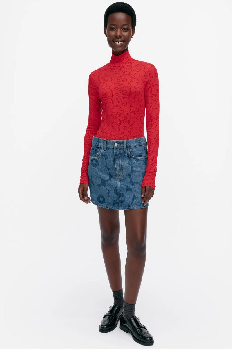 Marimekko Maridenim Ruudut Unikko hame - mid indigo