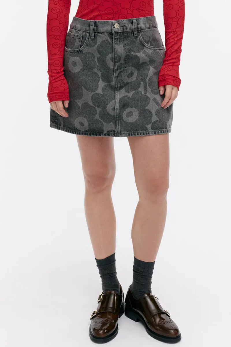 Marimekko Maridenim Ruudut Unikko hame - harmaa