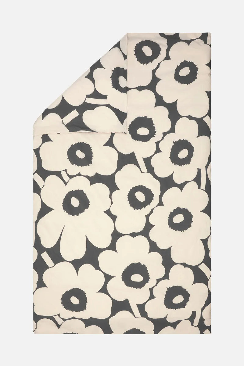 Marimekko Unikko Pussilakana 150x210cm - hiili/l.valkoinen