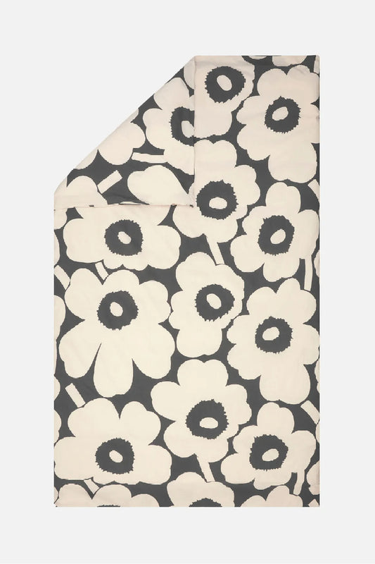 Marimekko Unikko tuplapeiton pussilakana 240x220cm - hiili/l.valkoinen