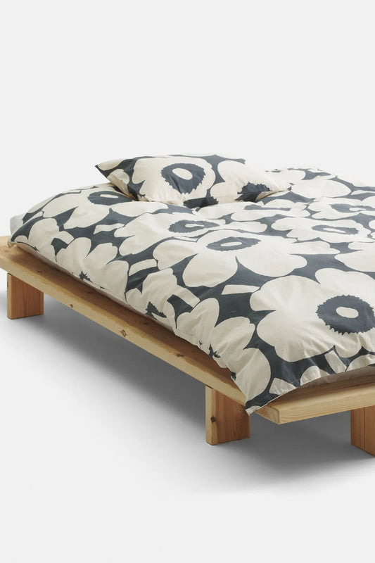 Marimekko Unikko tuplapeiton pussilakana 240x220cm - hiili/l.valkoinen