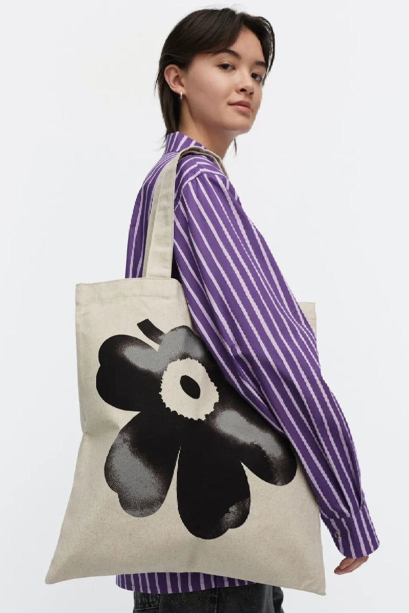 Marimekko Vankka Akvarelli Unikko placement kangaskassi - luonnonvalkoinen / musta