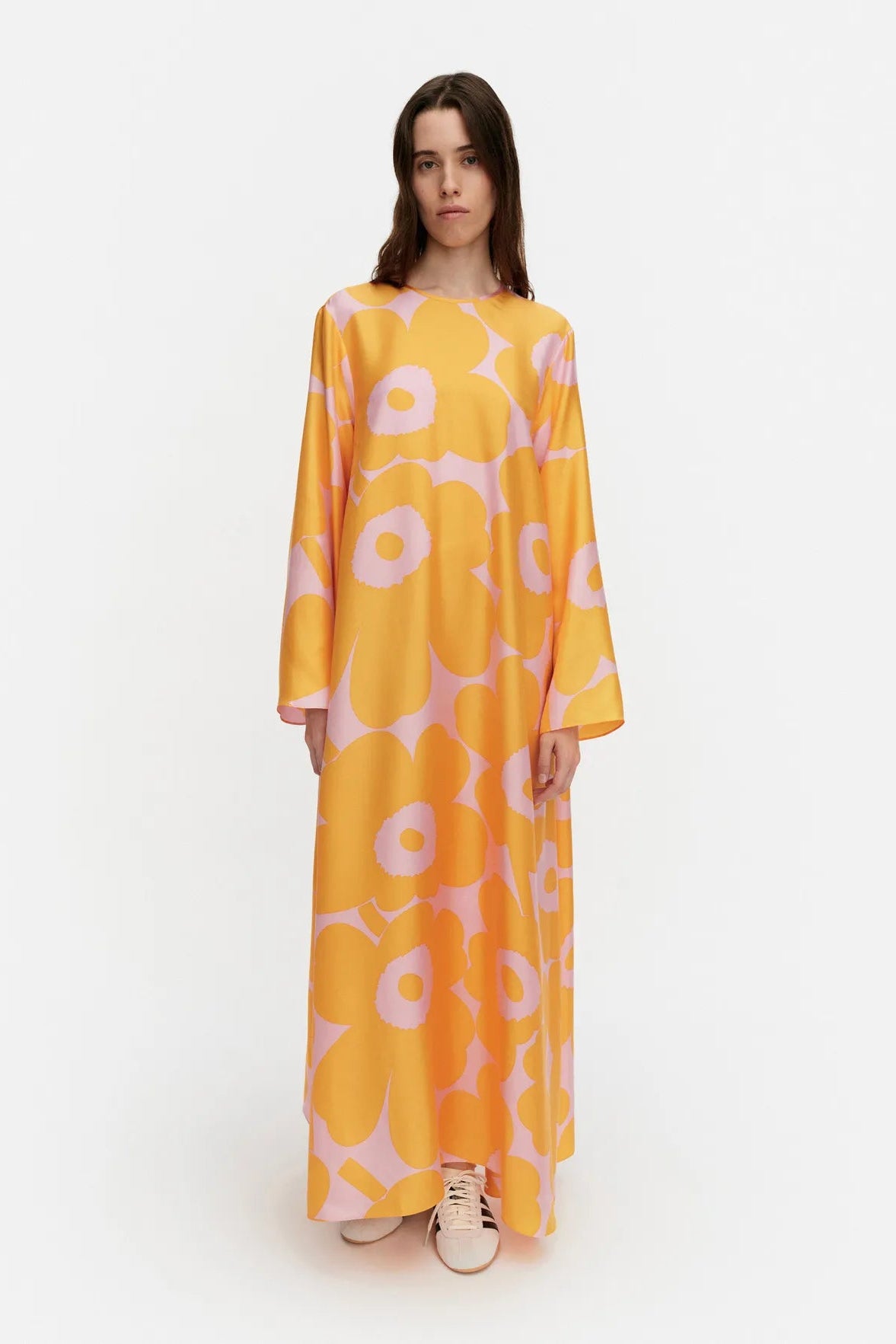 Marimekko Kaunista Unikko silkkimekko - keltainen / vaaleanpunainen