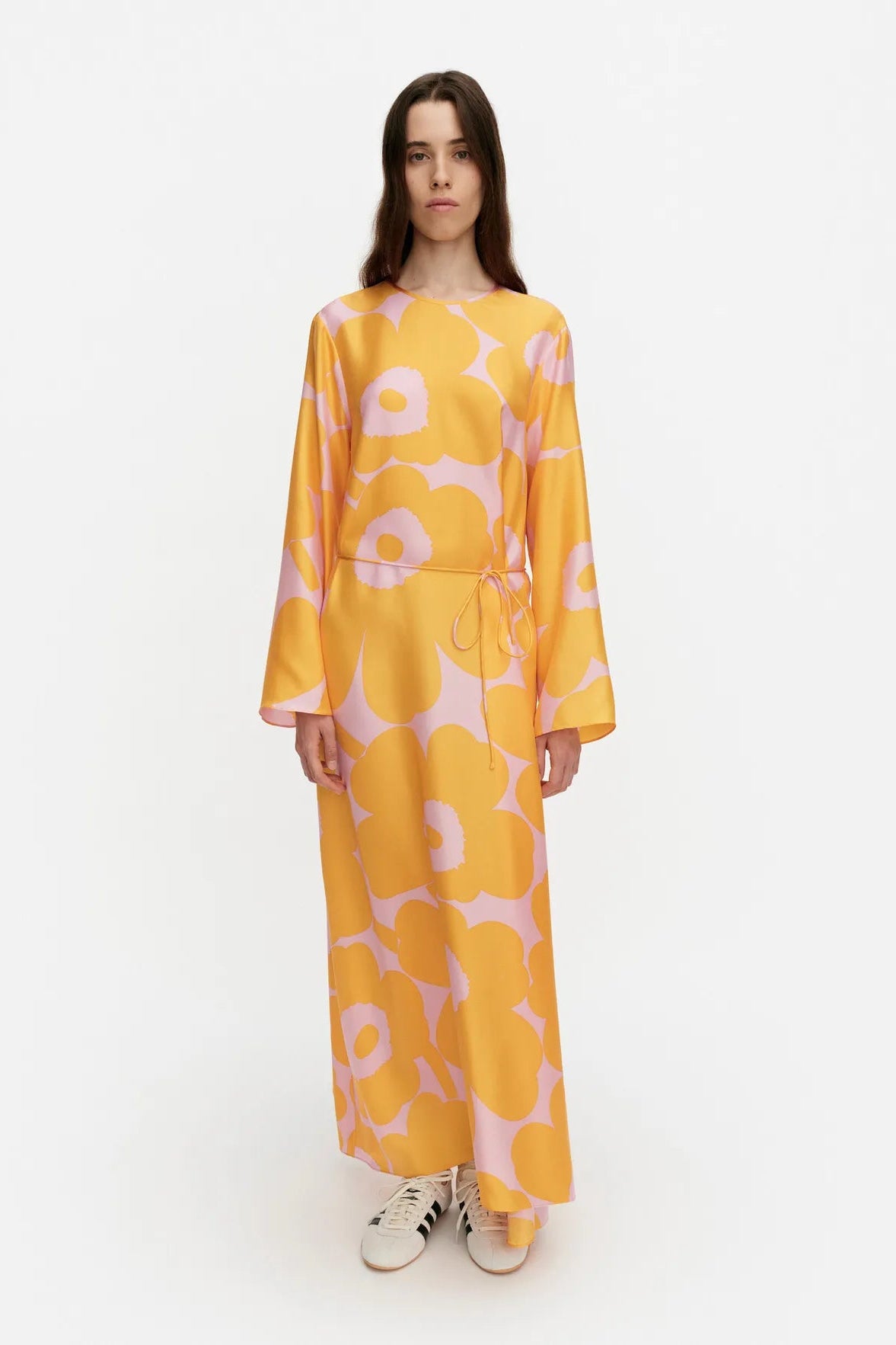 Marimekko Kaunista Unikko silkkimekko - keltainen / vaaleanpunainen