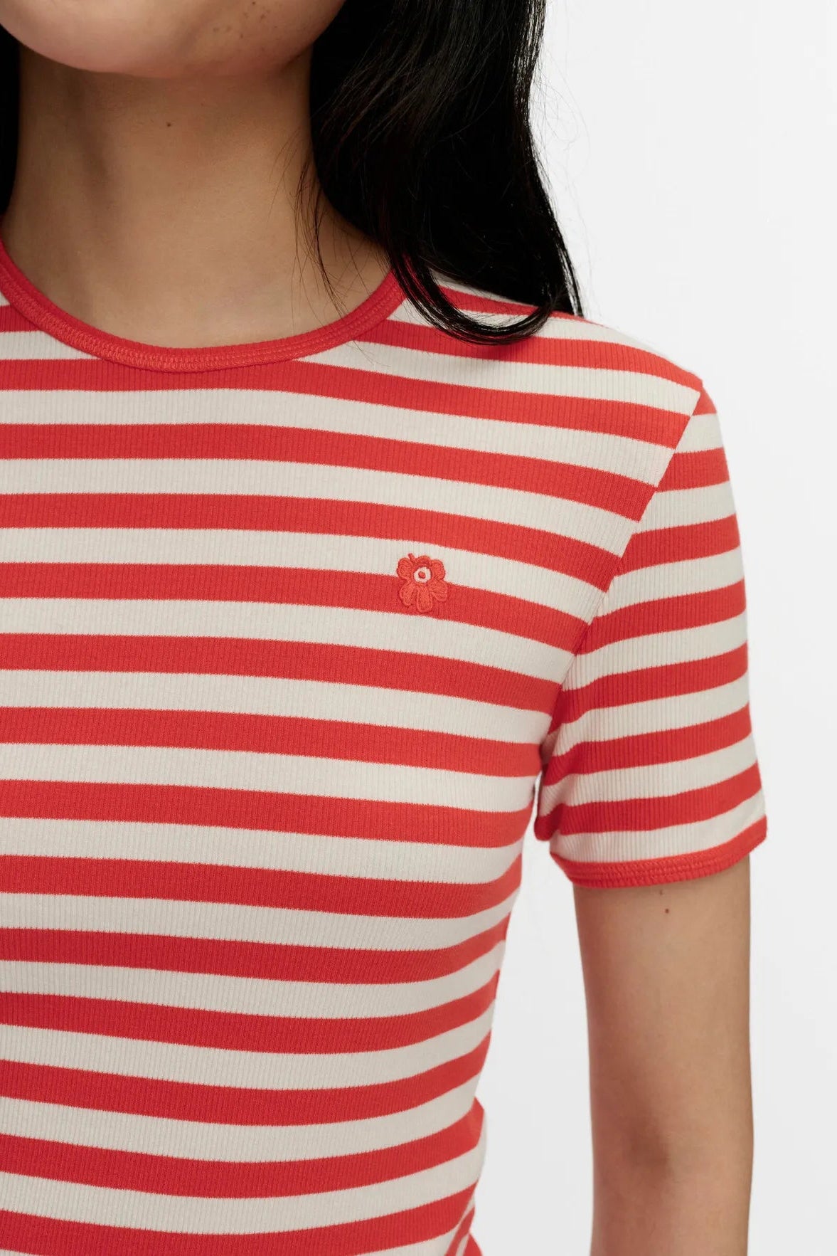Marimekko Kukkea Tasaraita Unikko Kioski t-paita - punainen / valkoinen