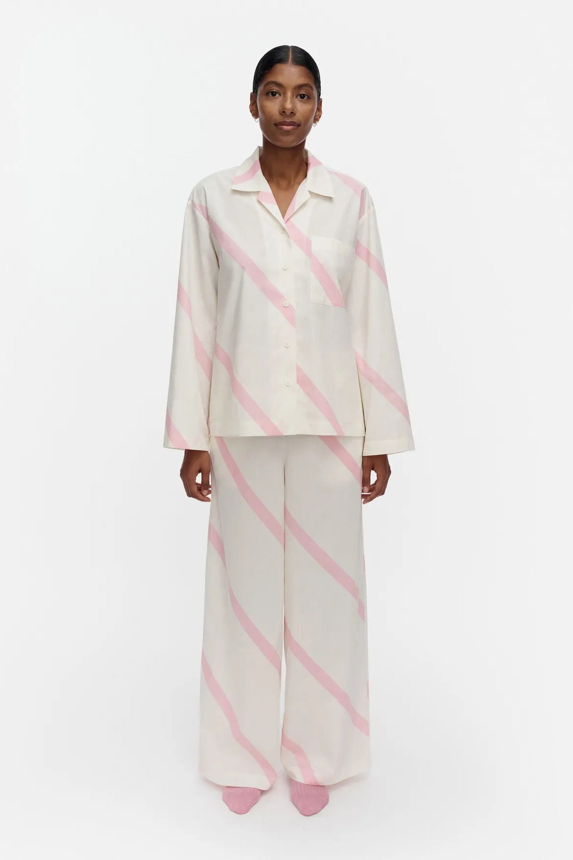 Marimekko Kuunnelma Basso Pyjamapaita - valkoinen / vaaleanpunainen