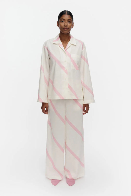 Marimekko Kuunnelma Basso Pyjamapaita - valkoinen / vaaleanpunainen