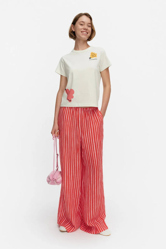 Marimekko Laji Piccolo pellavahousut - punainen / valkoinen