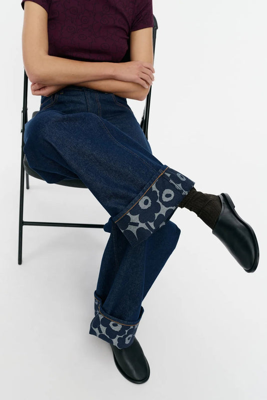 Marimekko Maridenim Loose Mini Unikko Farkut - mid indigo