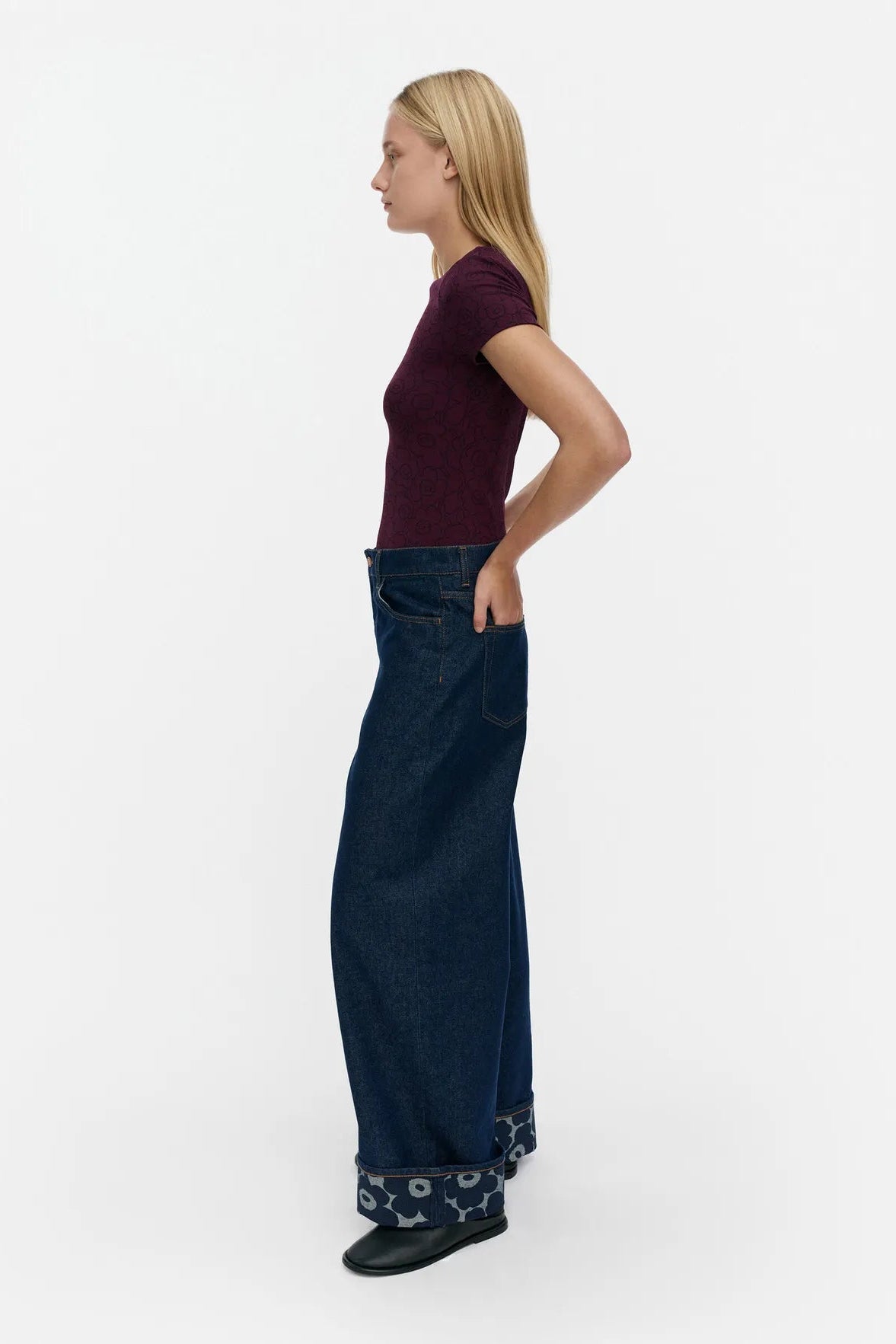 Marimekko Maridenim Loose Mini Unikko Farkut - mid indigo