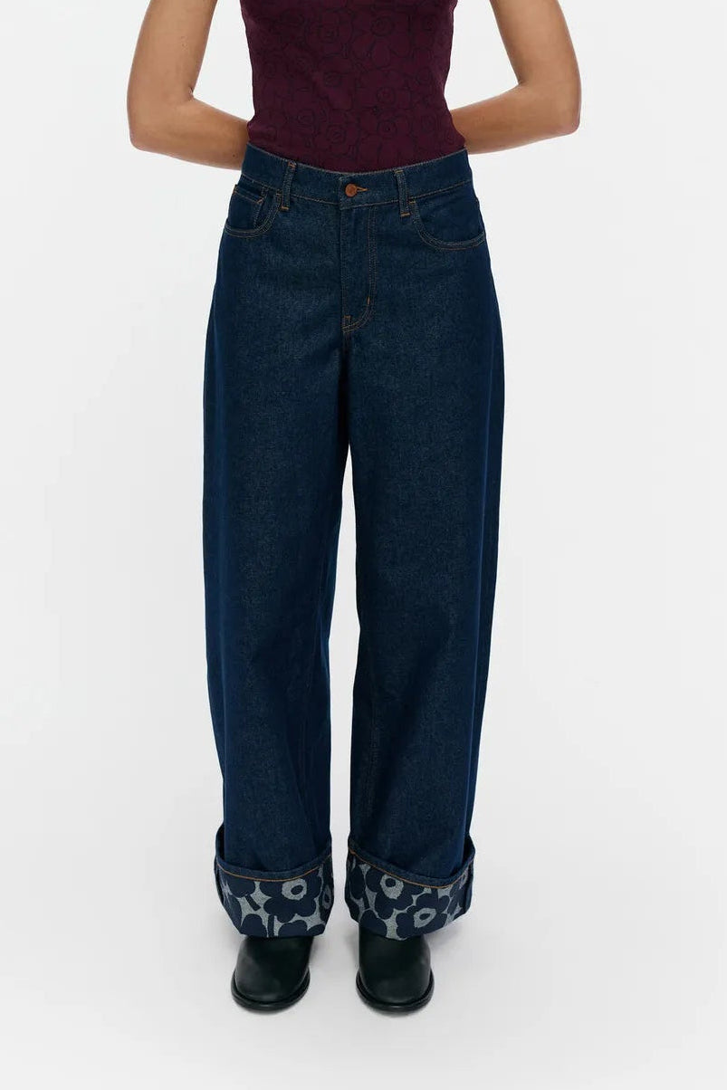 Marimekko Maridenim Loose Mini Unikko Farkut - mid indigo