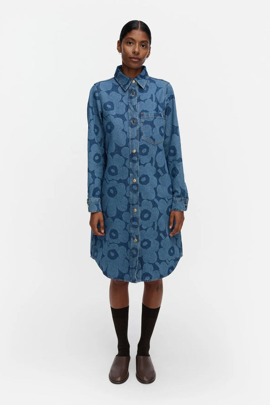 Marimekko Maridenim Näkemys Unikko Mekko - mid indigo