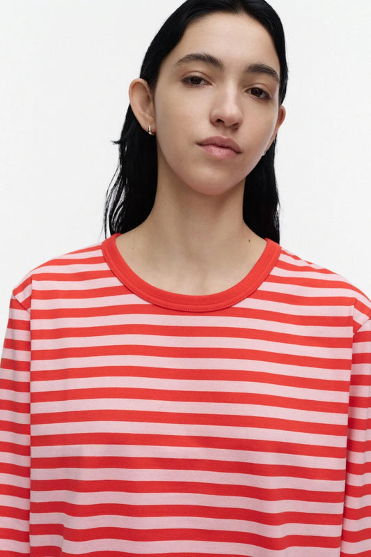 Marimekko Tasaraita Unisex Kioski trikoopaita - punainen / vaaleanpunainen