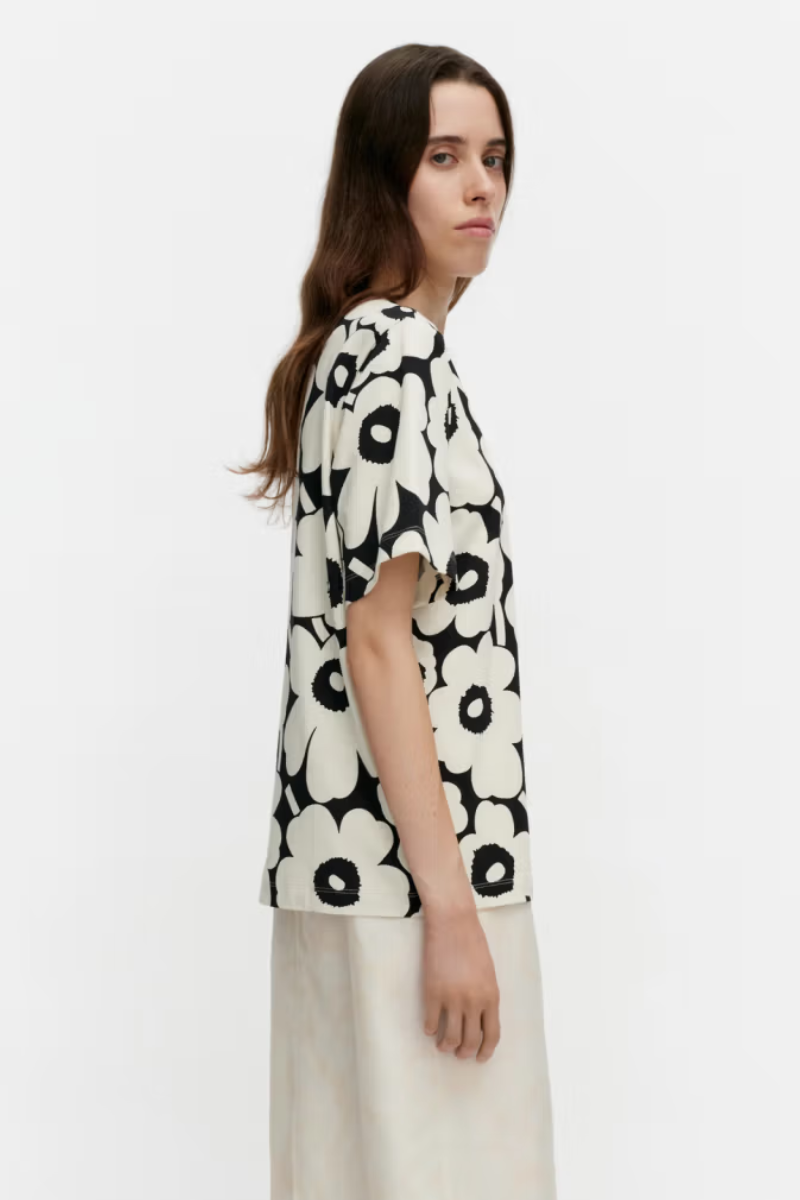 Marimekko Tunnit Unikko T-paita - musta / luonnonvalkoinen