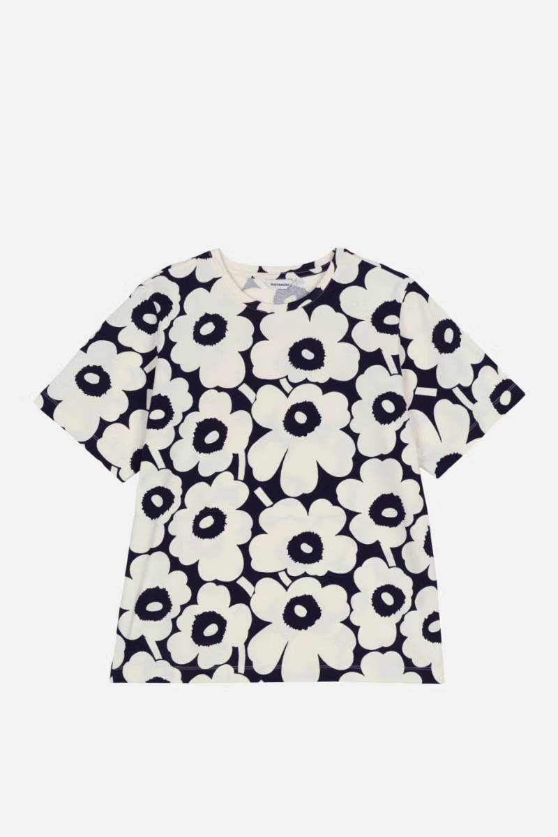 Marimekko Tunnit Unikko T-paita - musta / luonnonvalkoinen