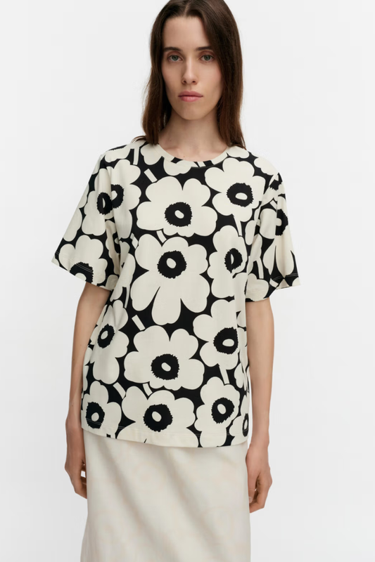 Marimekko Tunnit Unikko T-paita - musta / luonnonvalkoinen