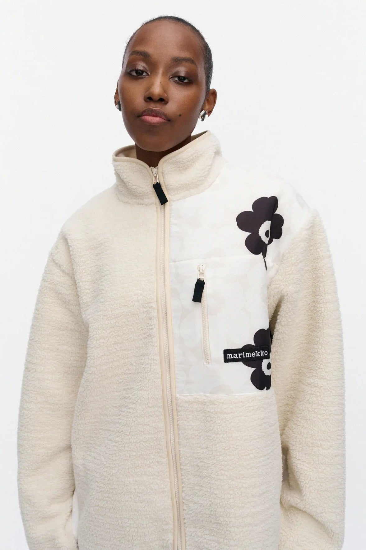 Marimekko Vaellus Mini Unikko Kioski fleecetakki - luonnonvalkoinen / musta