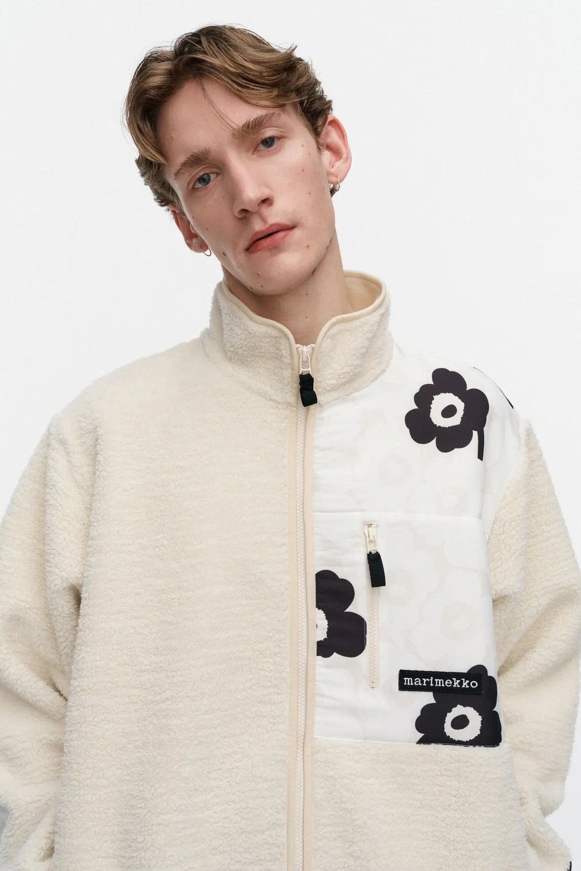 Marimekko Vaellus Mini Unikko Kioski fleecetakki - luonnonvalkoinen / musta