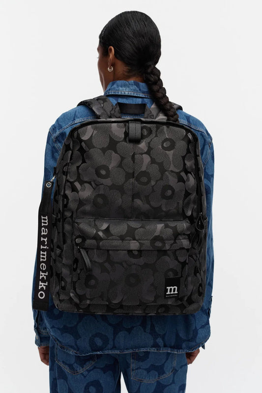 Marimekko Zip Top Backpack Unikko Reppu - harmaa / musta