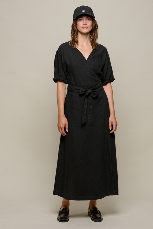 Merz b. Schwanen Linen Wrapover Dress - deep black