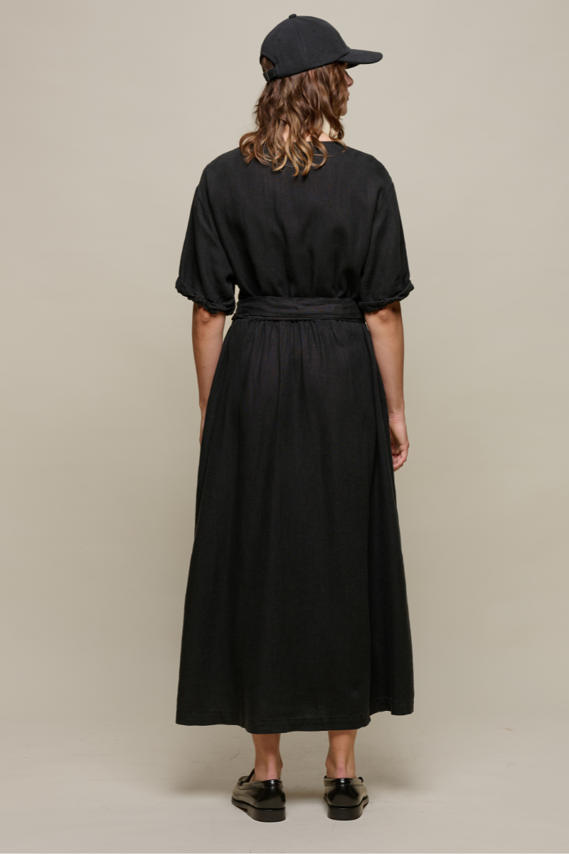 Merz b. Schwanen Linen Wrapover Dress - deep black