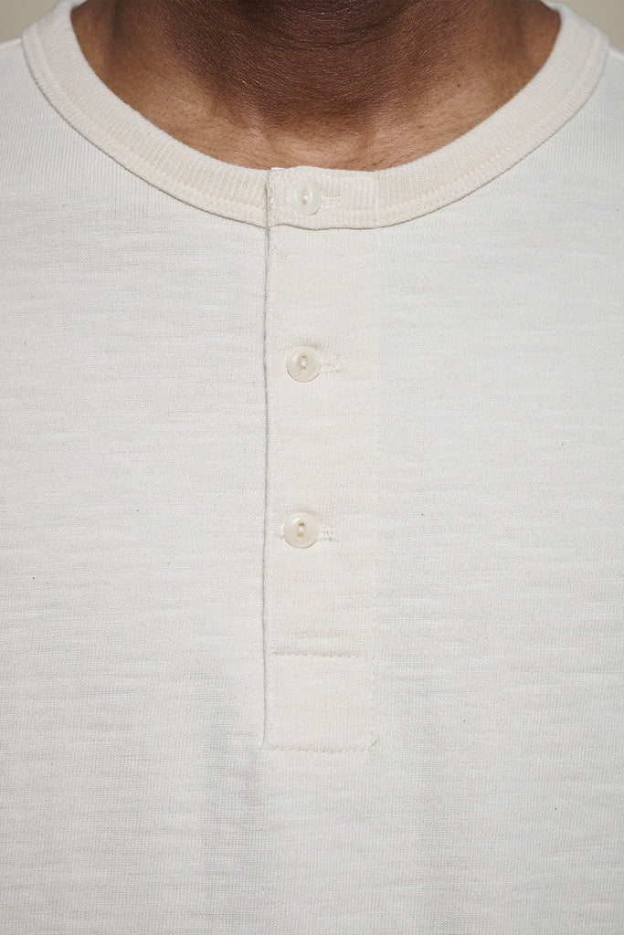 Merz B. Schwanen 2S08 Loopwheeled Relaxed Fit Heavyweight Longsleeve Henley - nature