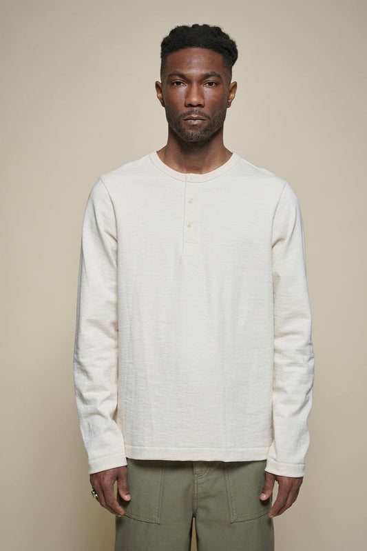 Merz B. Schwanen 2S08 Loopwheeled Relaxed Fit Heavyweight Longsleeve Henley - nature