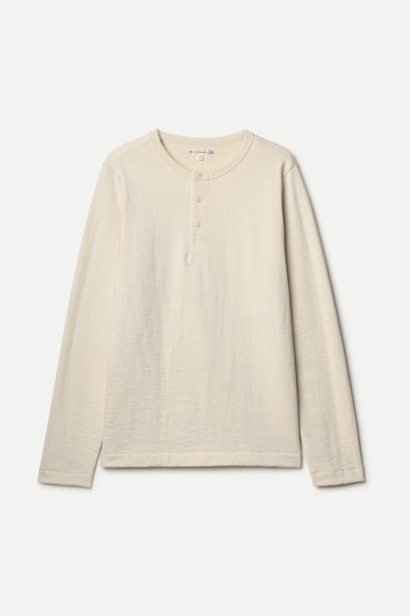 Merz B. Schwanen 2S08 Loopwheeled Relaxed Fit Heavyweight Longsleeve Henley - nature