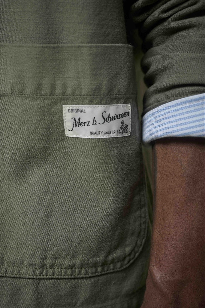 Merz b. Schwanen Cropped Sateen Canvas Worker's Jacket - army