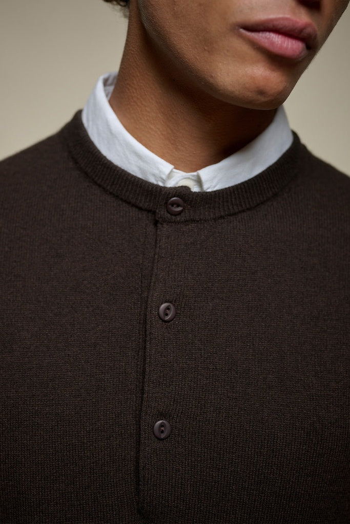 Merz b. Schwanen Wool Longsleeve Henley - espresso