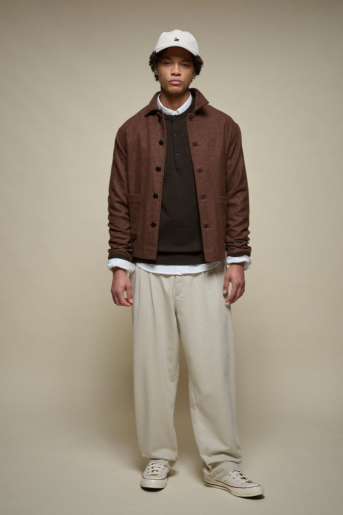 Merz b. Schwanen Wool Longsleeve Henley - espresso