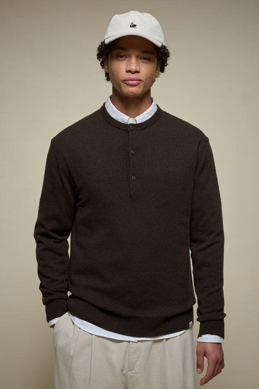 Merz b. Schwanen Wool Longsleeve Henley - espresso