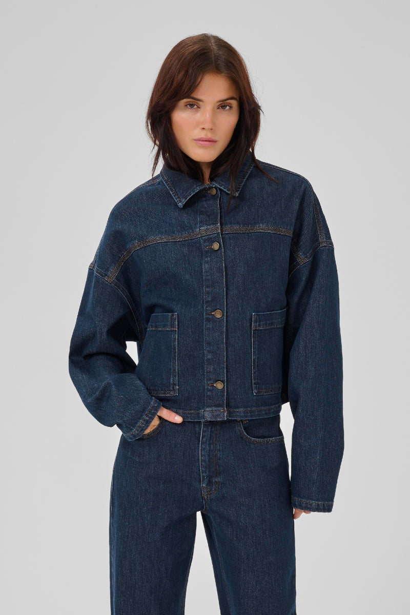 My Essential Wardrobe MWMalle 139 Deco Denim jacket - Dark blue un-washed