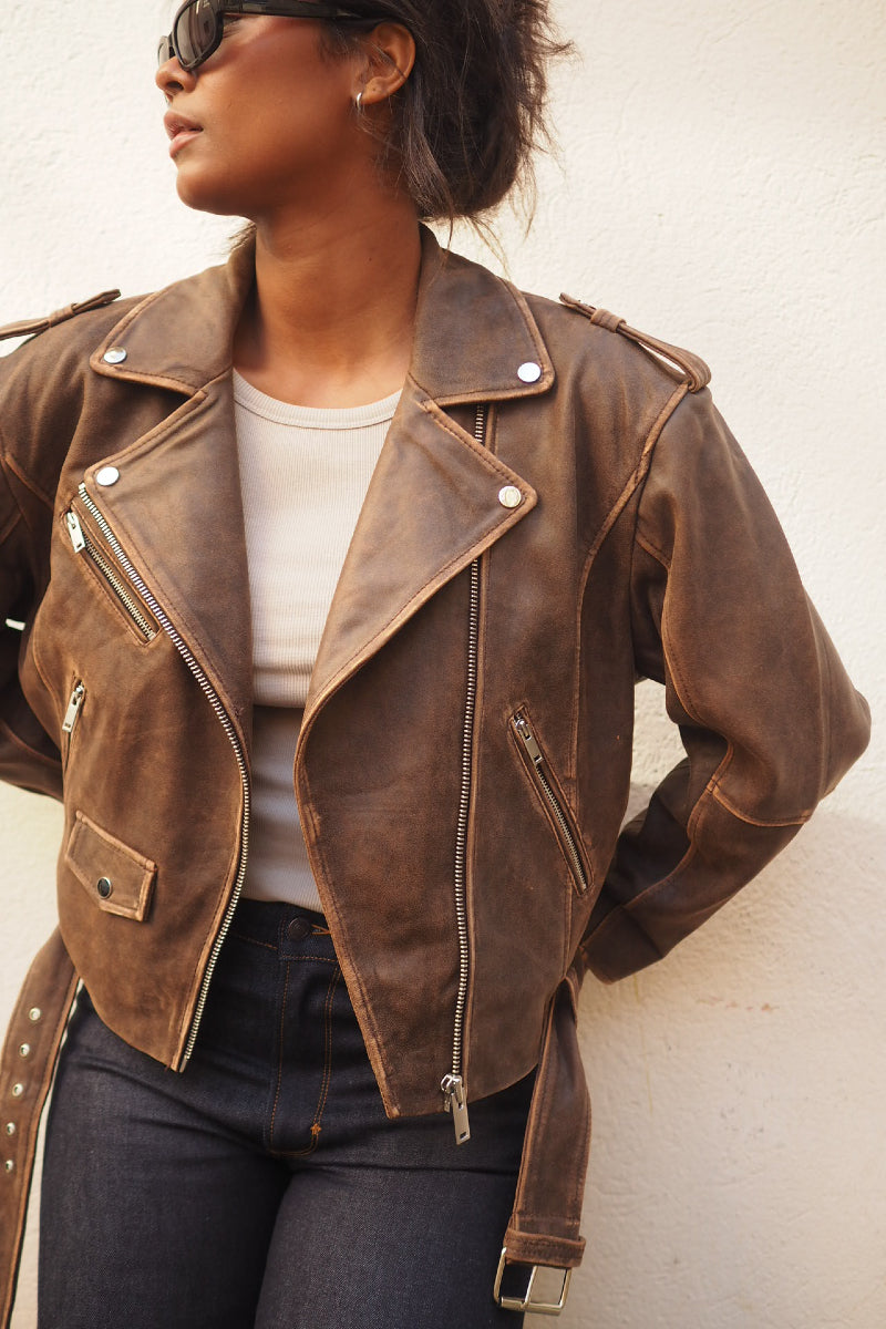 My Essential Wardrobe MWGilo leather jacket - Brown retro wash