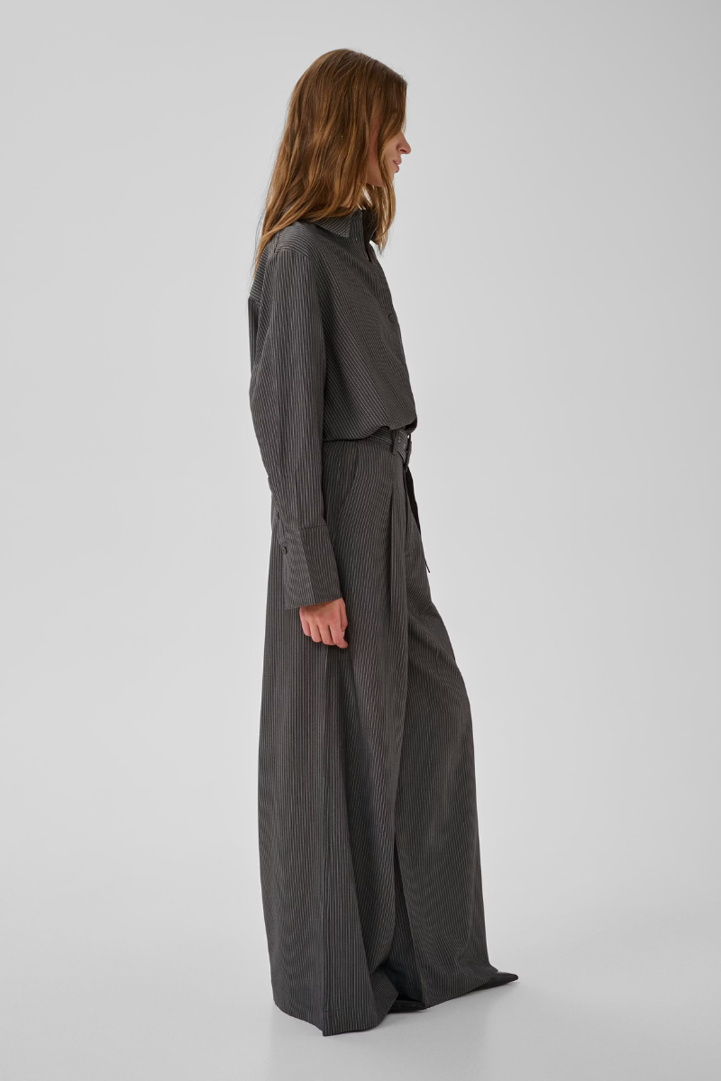 My Essential Wardrobe The Pinstriped High Pant 23 - grey melange with stripe