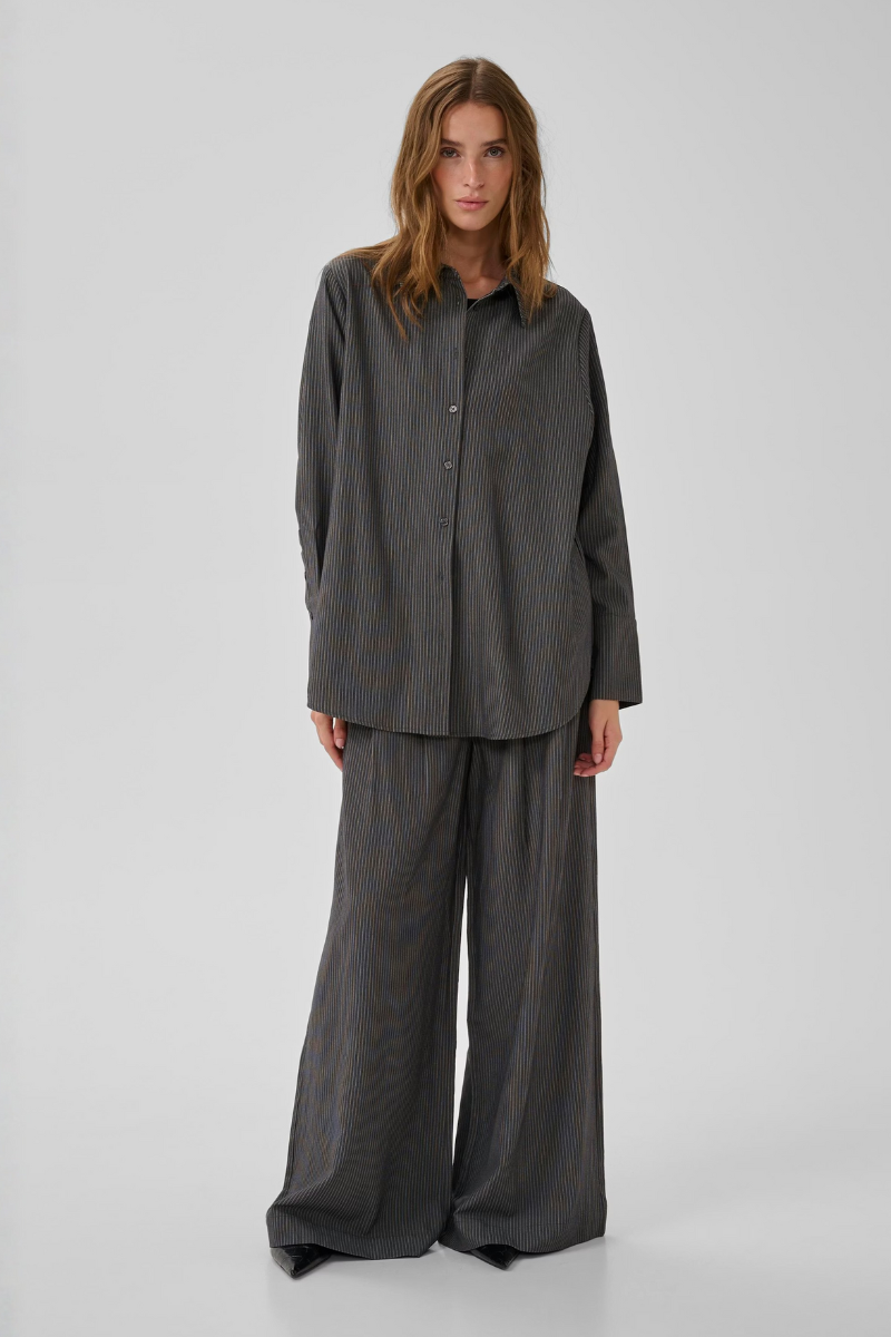 My Essential Wardrobe The Pinstriped High Pant 23 - grey melange with stripe