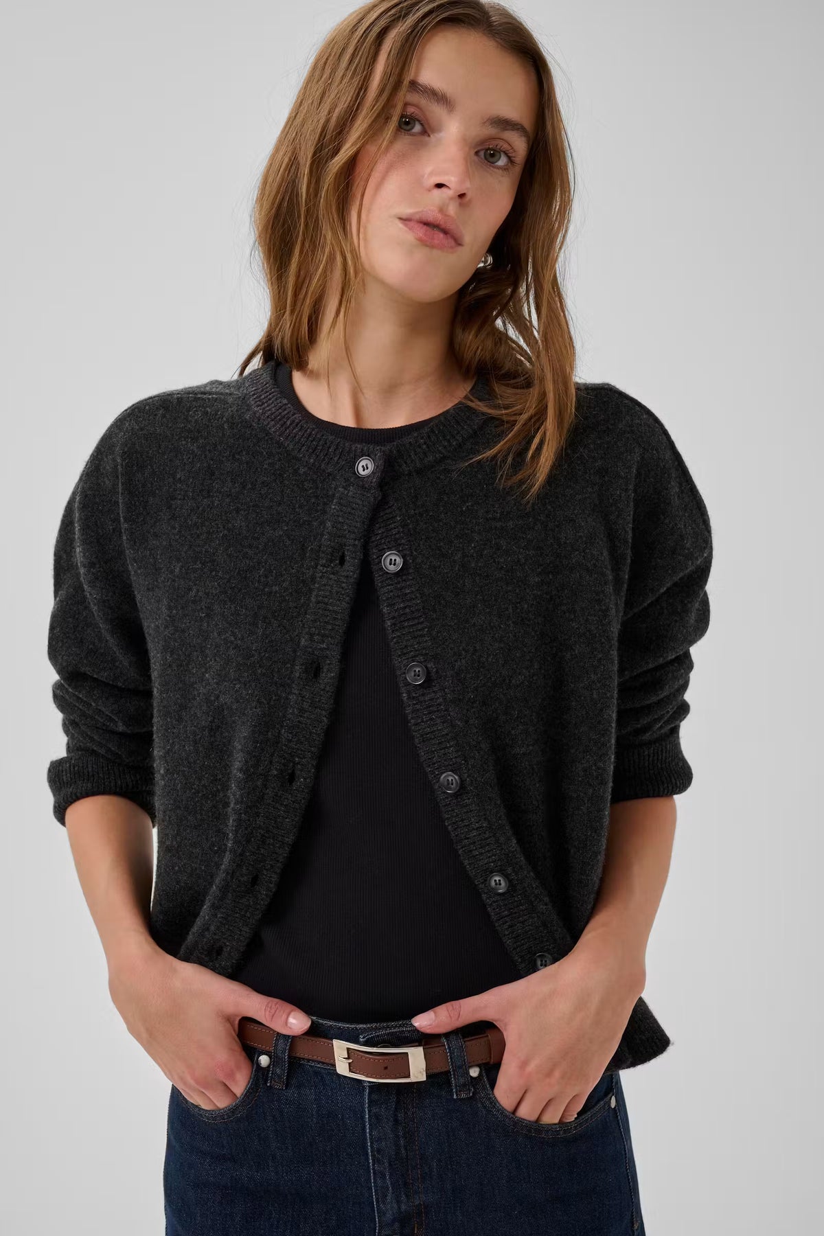 My Essential Wardrobe 13 The Knit Cardigan - dark grey melange