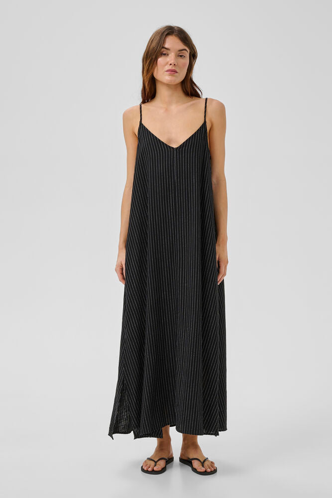 My Essential Wardrobe JannieMW Nelly Strap Dress - black w. oatmeal stripe