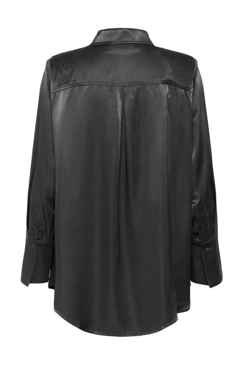 naisten kiiltävä musta kauluspaita