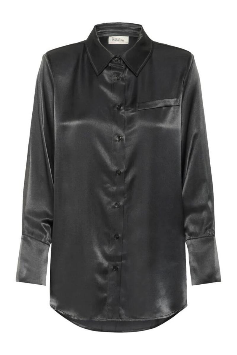 naisten kiiltävä musta kauluspaita